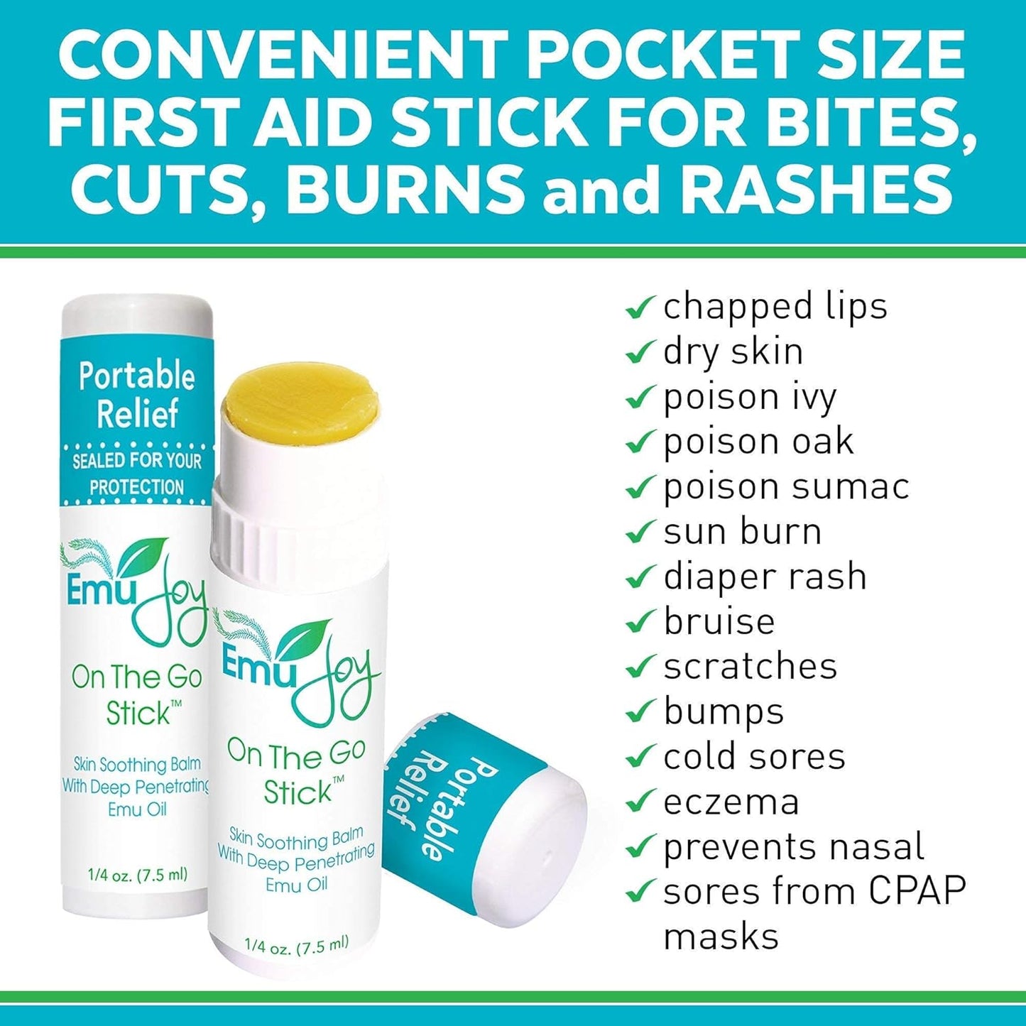 Emu Joy On The Go Anti Itch Cream Stick - Burn Cream, Bug Bite Itch Relief First Aid Stick for Scratches, Stings, Burns, from Mosquito, Bed Bugs, Bee Sting Relief (1pk)