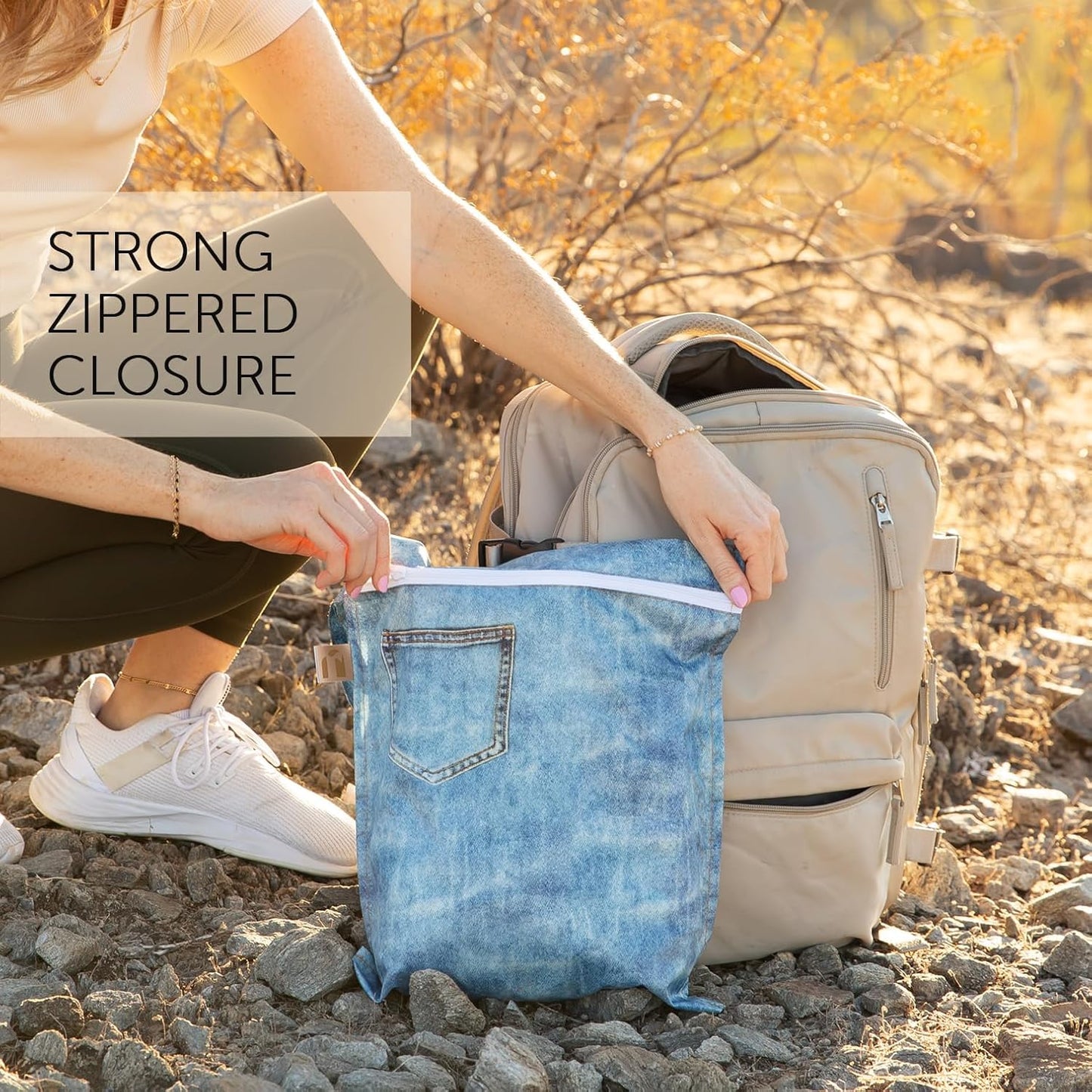 Bumkins Roamio - Waterproof Wet Bag - For Baby, Travel, Swim Suit, Cloth Diapers, Pump Parts, Pool, Gym, Toiletry, Strap to Stroller - Reusable & Easy to Clean - 2pk - Faux Pocket Patch Denim