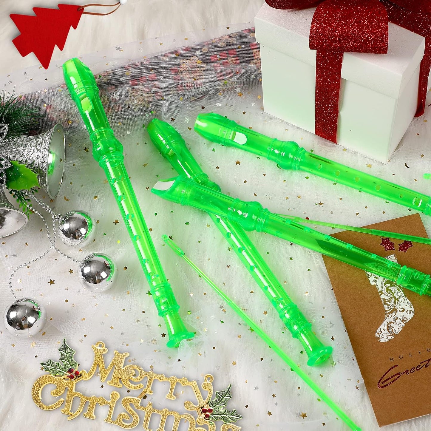 SANNIX 4 Pack 8 Hole Plastic Soprano Descant Recorder Instrument for Kids Beginner Eastar Recorder With Cleaning Rod, Instruction and Storage Bag, German Style (Clear Green)