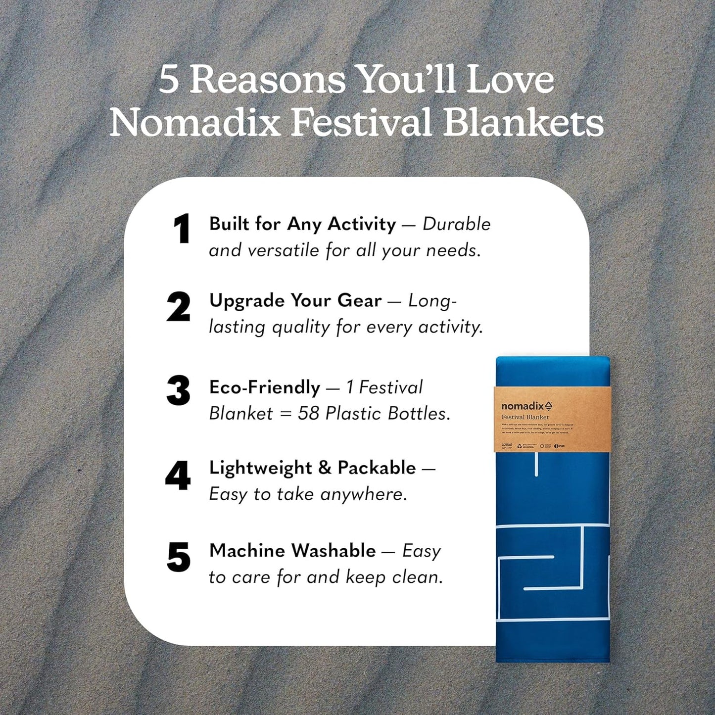 Nomadix Festival Blanket - Perfect for Picnics, Camping, & Lawn Seating - Plush Top & Water Resistant Base - Made with Post Consumer Recycled Materials - Barton Blue - 60x70