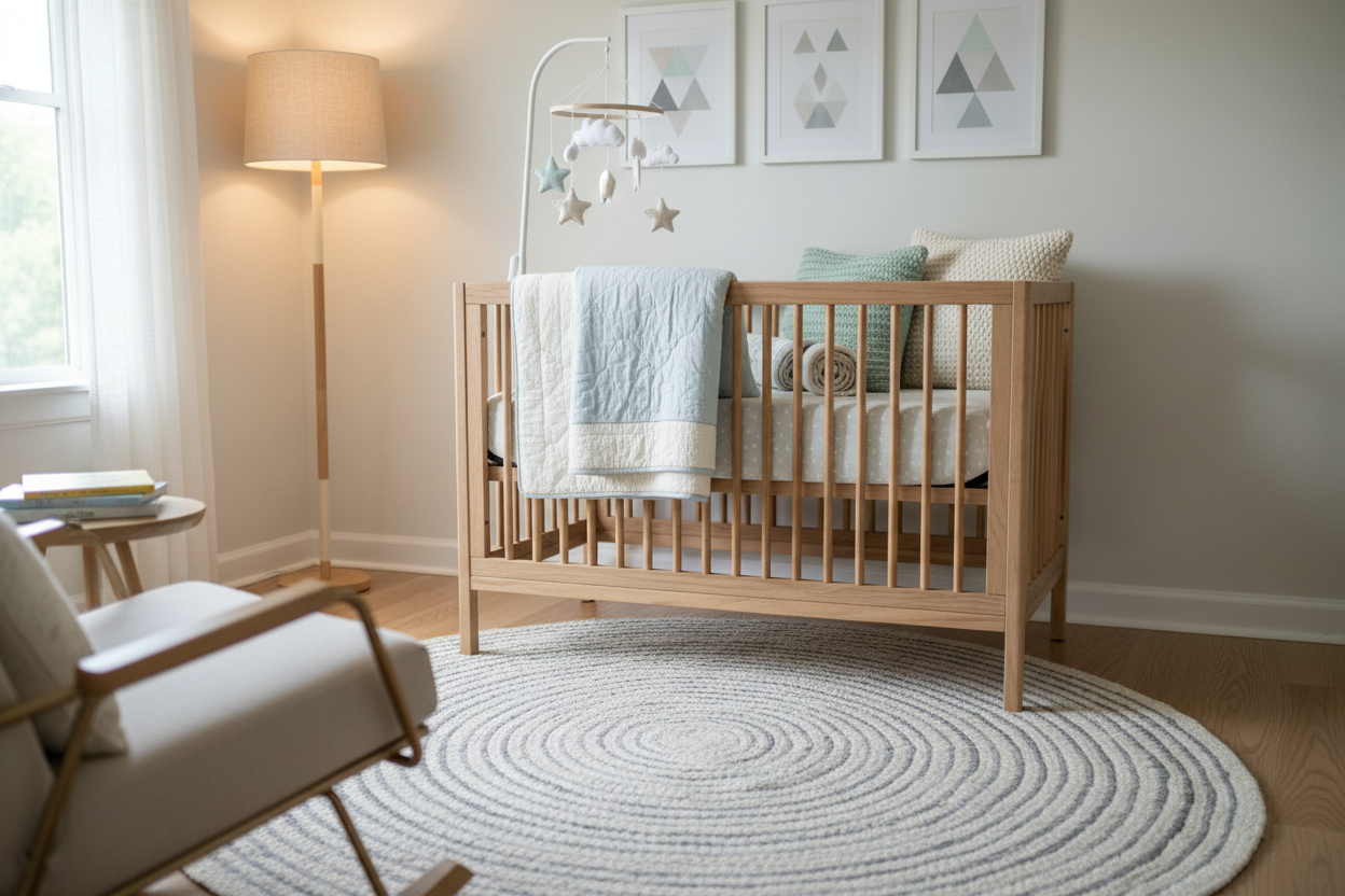Cribs, bedding, and décor designed for comfort and safety. (make it real photo)